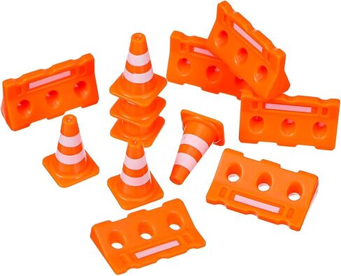 48Pcs Mini Plastic Traffic Cones, Miniature Fence Barricade Signs, Construction Road Cone Toy Set, Barricade Toy Model Mini Stop Signs for Construction Theme Party Favors in Saudi Arabia