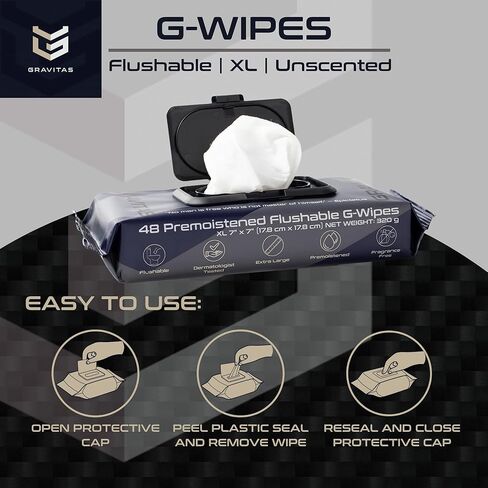 Gravitas G-Wipes: مناديل قابلة للتطهير للرجال-48 تمحوًا غير معقود للغاية ، ومرهقة مسبقة ، فيتامين E & Aloe Vera ، قابلة للتحلل ، نظافة الجسم ، للاستخدام اليومي ، أعلى قابلة للاستمتاع. in Saudi Arabia