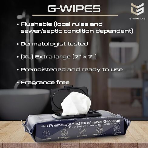 Gravitas G-Wipes: مناديل قابلة للتطهير للرجال-48 تمحوًا غير معقود للغاية ، ومرهقة مسبقة ، فيتامين E & Aloe Vera ، قابلة للتحلل ، نظافة الجسم ، للاستخدام اليومي ، أعلى قابلة للاستمتاع. in Saudi Arabia