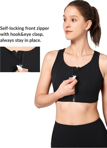 Yvette High Impact Sports Bras for Women Zip Front Racerback Supportive Bras for Large Bust in Saudi Arabia