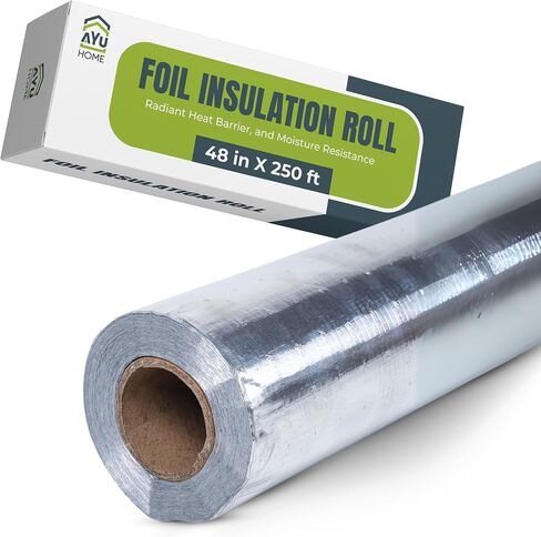 Reflective Insulation Roll - 1000 SqFt roll, 250ft Long 4ft Wide, Premium Aluminum Film, Industrial Strength Insulation for Packing, Freshness Preservation, Radiant Heat Barrier & Moisture Resistance in Saudi Arabia