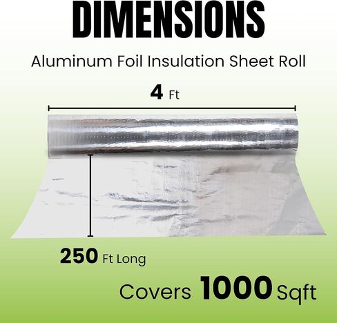 Reflective Insulation Roll - 1000 SqFt roll, 250ft Long 4ft Wide, Premium Aluminum Film, Industrial Strength Insulation for Packing, Freshness Preservation, Radiant Heat Barrier & Moisture Resistance in Saudi Arabia