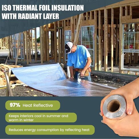 Reflective Insulation Roll - 1000 SqFt roll, 250ft Long 4ft Wide, Premium Aluminum Film, Industrial Strength Insulation for Packing, Freshness Preservation, Radiant Heat Barrier & Moisture Resistance in Saudi Arabia