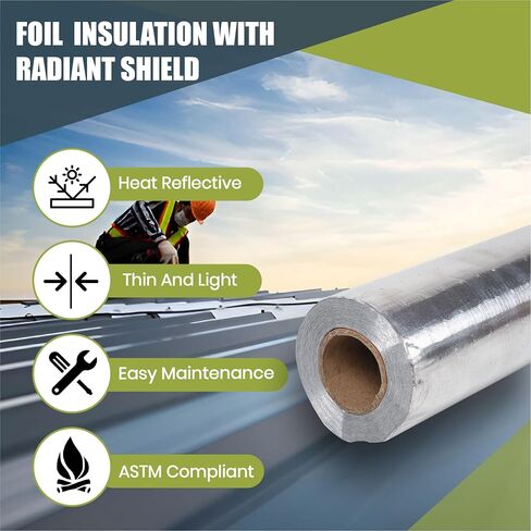 Reflective Insulation Roll - 1000 SqFt roll, 250ft Long 4ft Wide, Premium Aluminum Film, Industrial Strength Insulation for Packing, Freshness Preservation, Radiant Heat Barrier & Moisture Resistance in Saudi Arabia