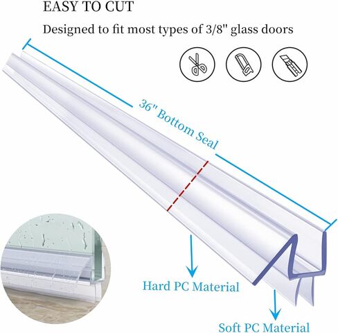 Shower Door Seal Strip Kit 3 Packs, 2 PCS 76" Shower Door Side Seals and 1 PC 36" Shower Door Sweep Bottom Seal for 3/8" (10mm) Thick Glass Shower Door Polycarbonate in Saudi Arabia