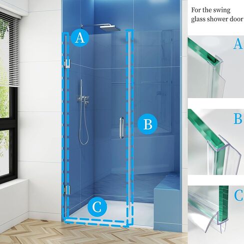 Shower Door Seal Strip Kit 3 Packs, 2 PCS 76" Shower Door Side Seals and 1 PC 36" Shower Door Sweep Bottom Seal for 3/8" (10mm) Thick Glass Shower Door Polycarbonate in Saudi Arabia