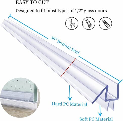 Shower Door Seal Strip Kit 3 Packs, 2 PCS 76" Shower Door Side Seals and 1 PC 36" Shower Door Sweep Bottom Seal for 3/8" (10mm) Thick Glass Shower Door Polycarbonate in Saudi Arabia
