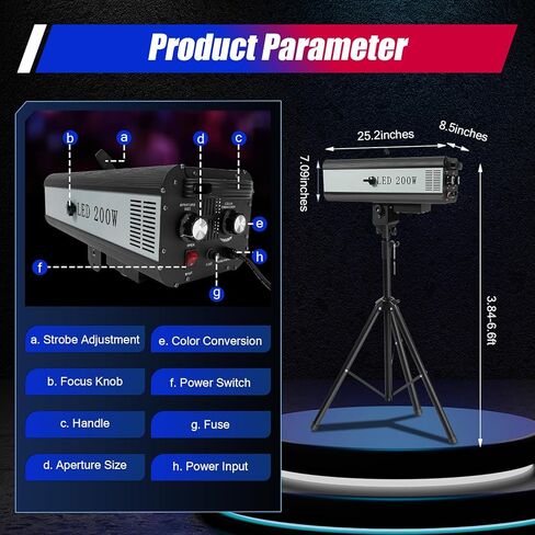 200W LED LED FELL SPOT LIGHT مع موقف ، فتحة متعددة القابلة للتعديل DJ Washlight للحفلات ديسكو أعياد ميلاد أعياد عيد الميلاد عرض بقعة مركزة (200W) in Kuwait