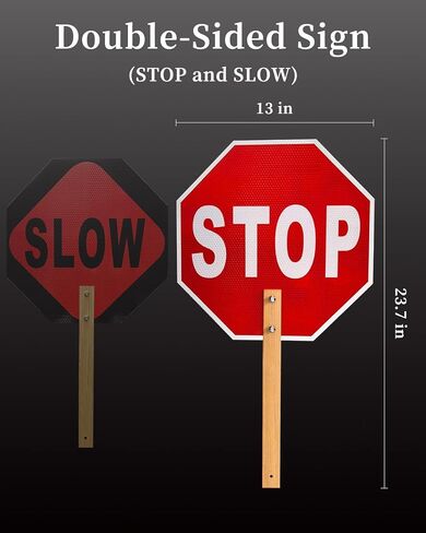 STOP SLEAL SIGN - شارع مزدوج الشارع البطيء تحذير معدن علامات عاكسة ، 13 × 13 بوصة من الألومنيوم الخالي من الصدأ ، مع مقبض الخيزران ، مقاوم للماء ، سهل التجميع (1PCs) in Kuwait