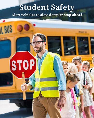 STOP SLEAL SIGN - شارع مزدوج الشارع البطيء تحذير معدن علامات عاكسة ، 13 × 13 بوصة من الألومنيوم الخالي من الصدأ ، مع مقبض الخيزران ، مقاوم للماء ، سهل التجميع (1PCs) in Kuwait