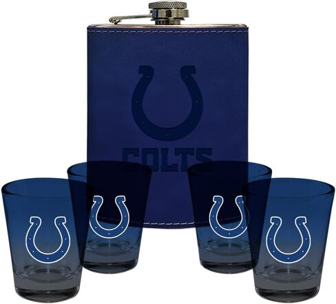 شركة الذاكرة | مرخص في NFL Team Logo Leather Flask مع (4) مجموعة نظارات طلقة OMBRE in Kuwait