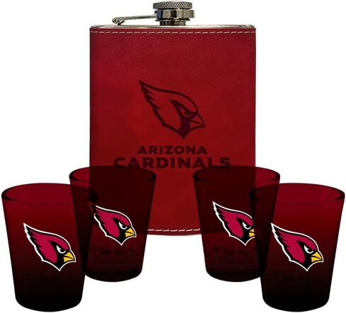 شركة الذاكرة | مرخص في NFL Team Logo Leather Flask مع (4) مجموعة نظارات طلقة OMBRE in Kuwait