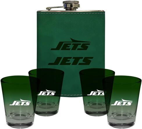 شركة الذاكرة | مرخص في NFL Team Logo Leather Flask مع (4) مجموعة نظارات طلقة OMBRE in Saudi Arabia
