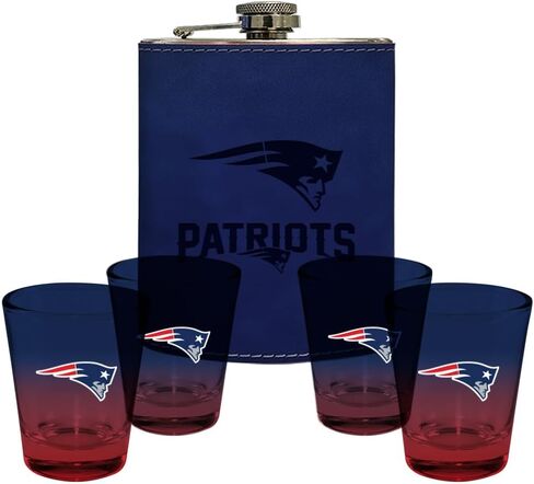 شركة الذاكرة | مرخص في NFL Team Logo Leather Flask مع (4) مجموعة نظارات طلقة OMBRE in Kuwait