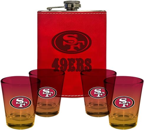 شركة الذاكرة | مرخص في NFL Team Logo Leather Flask مع (4) مجموعة نظارات طلقة OMBRE in Kuwait