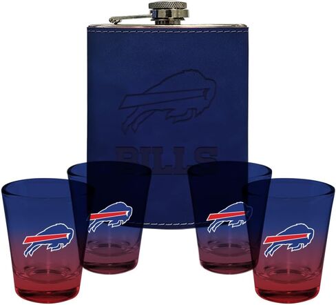 شركة الذاكرة | مرخص في NFL Team Logo Leather Flask مع (4) مجموعة نظارات طلقة OMBRE in Kuwait