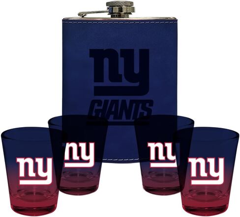 شركة الذاكرة | مرخص في NFL Team Logo Leather Flask مع (4) مجموعة نظارات طلقة OMBRE in Kuwait