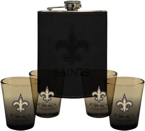شركة الذاكرة | مرخص في NFL Team Logo Leather Flask مع (4) مجموعة نظارات طلقة OMBRE in Kuwait