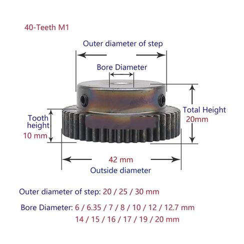 Pinion Hardware for Mechanical Rotation 2pcs Boss-20mm Spur Gear Rack Pinion 40-Teeth M1 Bore Dia 6/6.35/7/8/10/12/12.7/14/15/16/17/19/20mm Straight Teeth Positive(15mm) in Kuwait