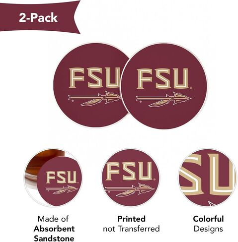 صحراء الصبار في ولاية فلوريدا ، إكسسوارات السيارات ، FSU Seminoles Absorbonbent Custer Custer Coasters مجموعة منتجات مرخصة من 2 (التصميم أ) in Saudi Arabia