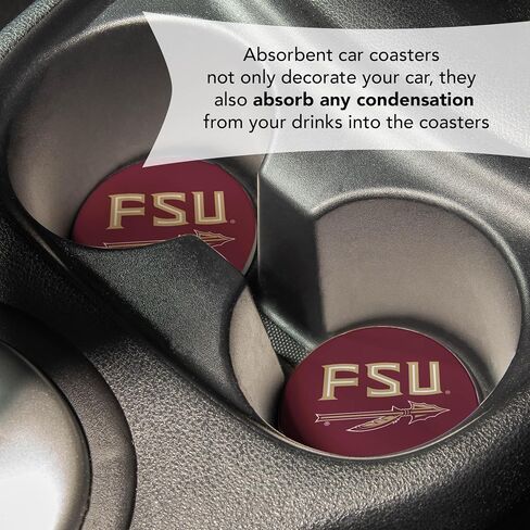 صحراء الصبار في ولاية فلوريدا ، إكسسوارات السيارات ، FSU Seminoles Absorbonbent Custer Custer Coasters مجموعة منتجات مرخصة من 2 (التصميم أ) in Saudi Arabia