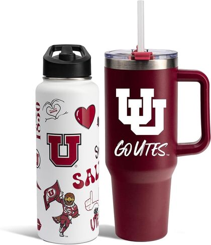 The Memory Company Officially Licensed NCAA 2-Pack Stainless Steel Tumbler Set, 34oz Team Spirit Water Bottle & 40oz Game Day Tumbler with Lid and Straw, BPA-Free Materials, Convenient Straw Design in Saudi Arabia
