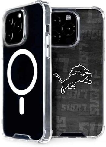 Skinit Phone Case Compatible with MagSafe iPhone 15 Pro - Officially Licensed NFL Detroit Lions Black & White Design in Saudi Arabia