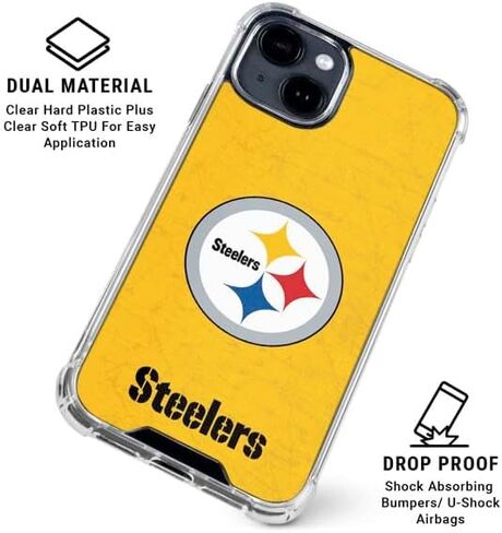 Skinit Clear Phone Case Compatible with iPhone 15 - Officially Licensed NFL Pittsburgh Steelers - Alternate Distressed Design in Saudi Arabia