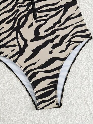Wdirara Women's One Piece Swimsuit Zebra Pracked Bathing Suits zip الأمامية in Kuwait