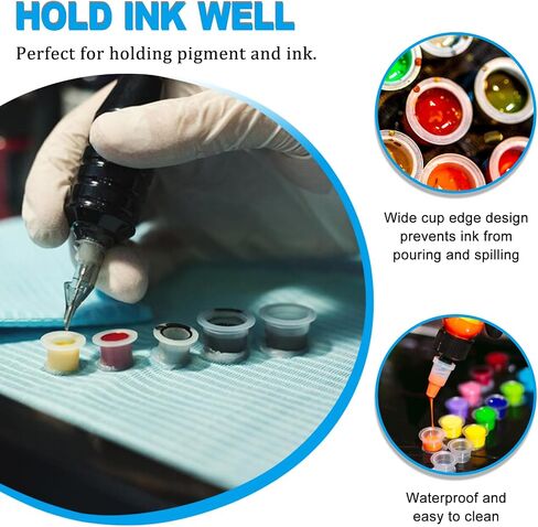 EMALLA 3Pcs Black Tattoo Cups Holder with 300Pcs Tattoo Ink Caps 100 Small 100 Medium 100 Large Tattoo Ink Caps Tattoo Ink Container Tattoo Kit Tattoo Supply in Saudi Arabia