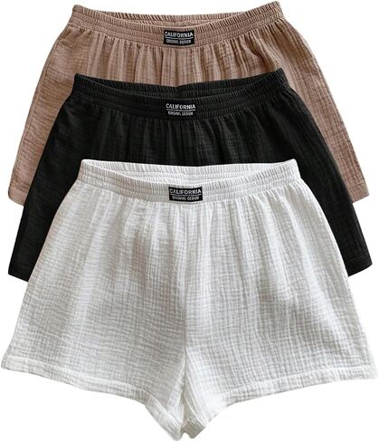 GORGLITTER Women's 3 Pack Linen Shorts Elastic Waist Wide Leg Summer Shorts in Saudi Arabia