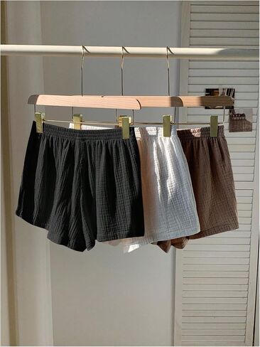 GORGLITTER Women's 3 Pack Linen Shorts Elastic Waist Wide Leg Summer Shorts in Saudi Arabia
