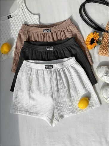 GORGLITTER Women's 3 Pack Linen Shorts Elastic Waist Wide Leg Summer Shorts in Saudi Arabia