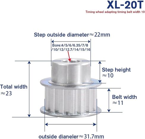 XL 20T Pulley 11mm Width 4/5/6/6.35/7/8/10/12/12.7/14/15/16mm Bore 5.08mm Pitch Transmission Gear Toothed Belt Pulley(15mm,2PCS_for Belt Width 10MM) in Saudi Arabia