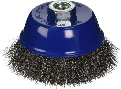 6-Inch x 5/8-Inch-11 Arbor, Carbon Steel Crimped Wire Cup Brush - 0.012-Inch Coarse Corrosion, Rust, Paint, Spatter and Scale Remove Removal RED OR Blue Color in Saudi Arabia