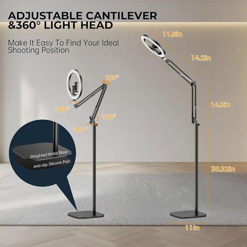 10 "حبل الهاتف العلوي مع ضوء الحلقة ، 360 درجة ضوء الدائرة - CRI> 95 و 70" قابلة للتعديل ، رنين الكاميرا ترايبود الضوء للتصوير الفوتوغرافي ، البث المباشر ، الطهي وإنشاء المحتوى in Saudi Arabia