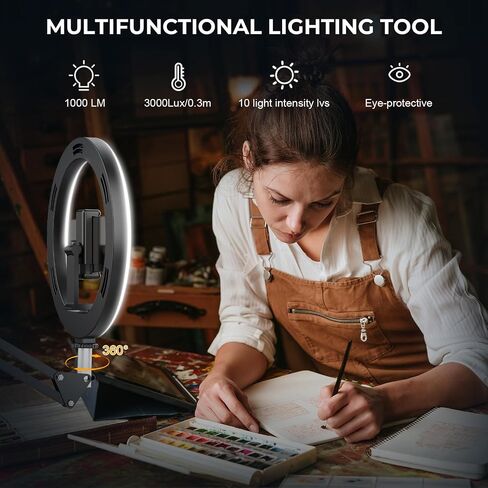 10 "حبل الهاتف العلوي مع ضوء الحلقة ، 360 درجة ضوء الدائرة - CRI> 95 و 70" قابلة للتعديل ، رنين الكاميرا ترايبود الضوء للتصوير الفوتوغرافي ، البث المباشر ، الطهي وإنشاء المحتوى in Saudi Arabia