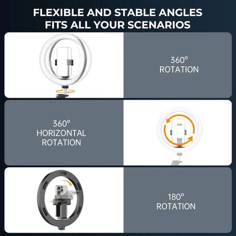 10 "حبل الهاتف العلوي مع ضوء الحلقة ، 360 درجة ضوء الدائرة - CRI> 95 و 70" قابلة للتعديل ، رنين الكاميرا ترايبود الضوء للتصوير الفوتوغرافي ، البث المباشر ، الطهي وإنشاء المحتوى in Saudi Arabia