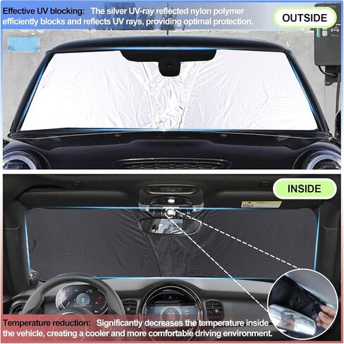الزجاج الأمامي Sunshade for Mini Cooper 2015-2024 Hardtop 4 Door Front Window Sun Shown قابلة للطي عاكس شمس Bosit in Kuwait