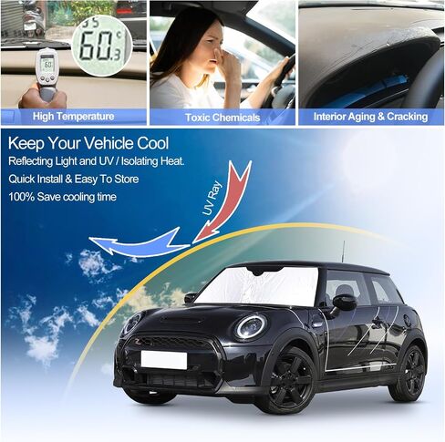 الزجاج الأمامي Sunshade for Mini Cooper 2015-2024 Hardtop 4 Door Front Window Sun Shown قابلة للطي عاكس شمس Bosit in Kuwait
