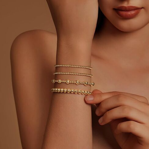 أساور Imbos الذهبية للنساء 14K مطلي بالذهب مقاطع سوار سوار ستراند Bead Ball Ball Stack مجموعة مجموعة مجوهرات سلسلة مكتنزة عصرية للتعديل للهدايا للسيدات الهدايا in Kuwait