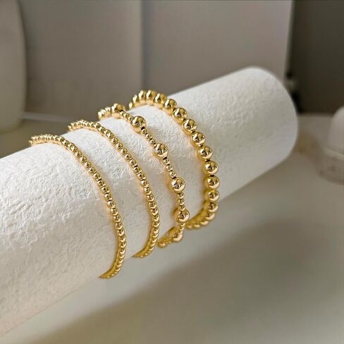 أساور Imbos الذهبية للنساء 14K مطلي بالذهب مقاطع سوار سوار ستراند Bead Ball Ball Stack مجموعة مجموعة مجوهرات سلسلة مكتنزة عصرية للتعديل للهدايا للسيدات الهدايا in Kuwait