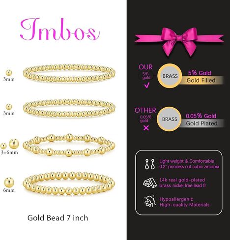 أساور Imbos الذهبية للنساء 14K مطلي بالذهب مقاطع سوار سوار ستراند Bead Ball Ball Stack مجموعة مجموعة مجوهرات سلسلة مكتنزة عصرية للتعديل للهدايا للسيدات الهدايا in Kuwait