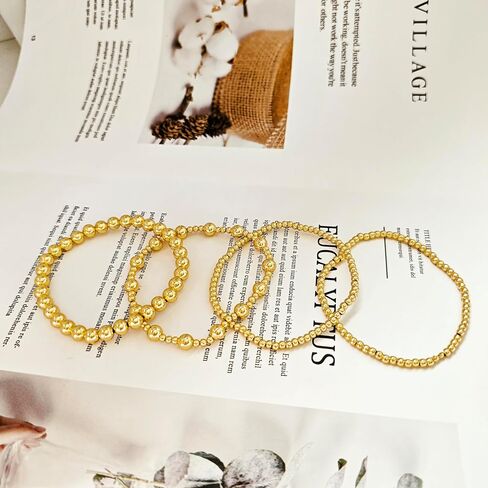 أساور Imbos الذهبية للنساء 14K مطلي بالذهب مقاطع سوار سوار ستراند Bead Ball Ball Stack مجموعة مجموعة مجوهرات سلسلة مكتنزة عصرية للتعديل للهدايا للسيدات الهدايا in Kuwait
