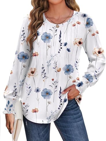 Zeagoo Womens Tops Puff Long Sleeve Shirts Dressy Casual Crew Neck Pleated Summer Fall Work Blouses S-3XL in Kuwait