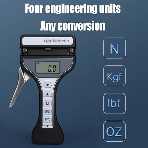 Wire Rope Tension Meter, Handheld LCD Wire Rope Cable Tensiometer, 3 Data Modes/4-Engineering Units/Tension Range: 50-500(N)/150-1500(N)/250-2500(N) Optional, for Measurement in Kuwait