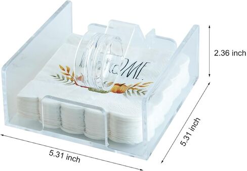 Acrylic Cocktail Napkin Holder for table, Clear Beverage Napkin Holder with weighted arm,Ideal for kitchen, restaurants, parties, hotels, cafes, and bars,Indoor and Outdoor,Clear（5x5） in Saudi Arabia