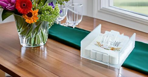 Acrylic Cocktail Napkin Holder for table, Clear Beverage Napkin Holder with weighted arm,Ideal for kitchen, restaurants, parties, hotels, cafes, and bars,Indoor and Outdoor,Clear（5x5） in Saudi Arabia