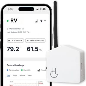 Hygge Cellular Temperature Monitor for RV, Home, Camper & Server Room| 24/7 Remote Monitoring with Power Outage Alert, Humidity & Freeze Sensor | 1 Year Subscription Included in Saudi Arabia