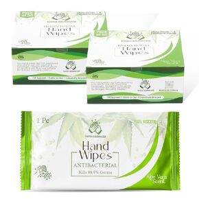 قسط مناديل ملفوفة بشكل فردي - الألوة فيرا | صديق للبيئة ، جاهزة للسفر ، ترطيب (عدد واحد (حزمة 100)) in Kuwait